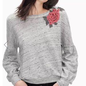 Splendid Gray Verdi Rose Appliqué Sweatshirt Top